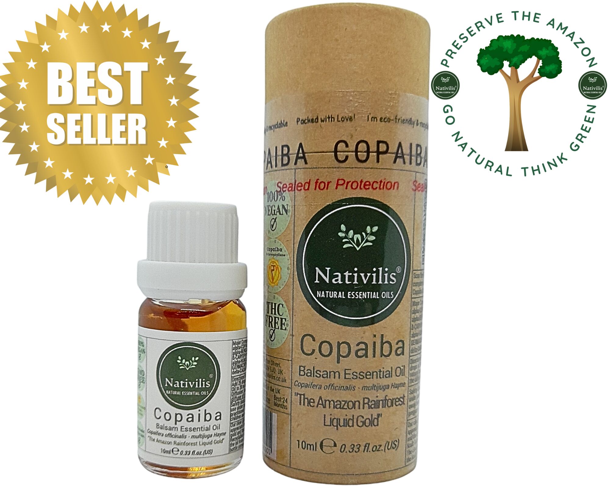 Nativilis Copaiba Balsam Essential Oil (10ml) - 100% Natural (Copaifera Officinalis ) (GC/MS Tested)